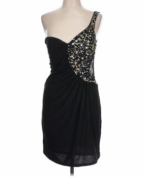 Crystal Sky Black One-Shoulder Cocktail Dress with Embellished Shoulder 13 NWT